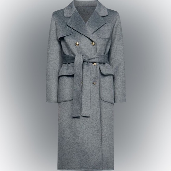 Sandro Wool Gray Double Faced Check Belted Trench Coat US4/FR36 - Picture 6 of 17